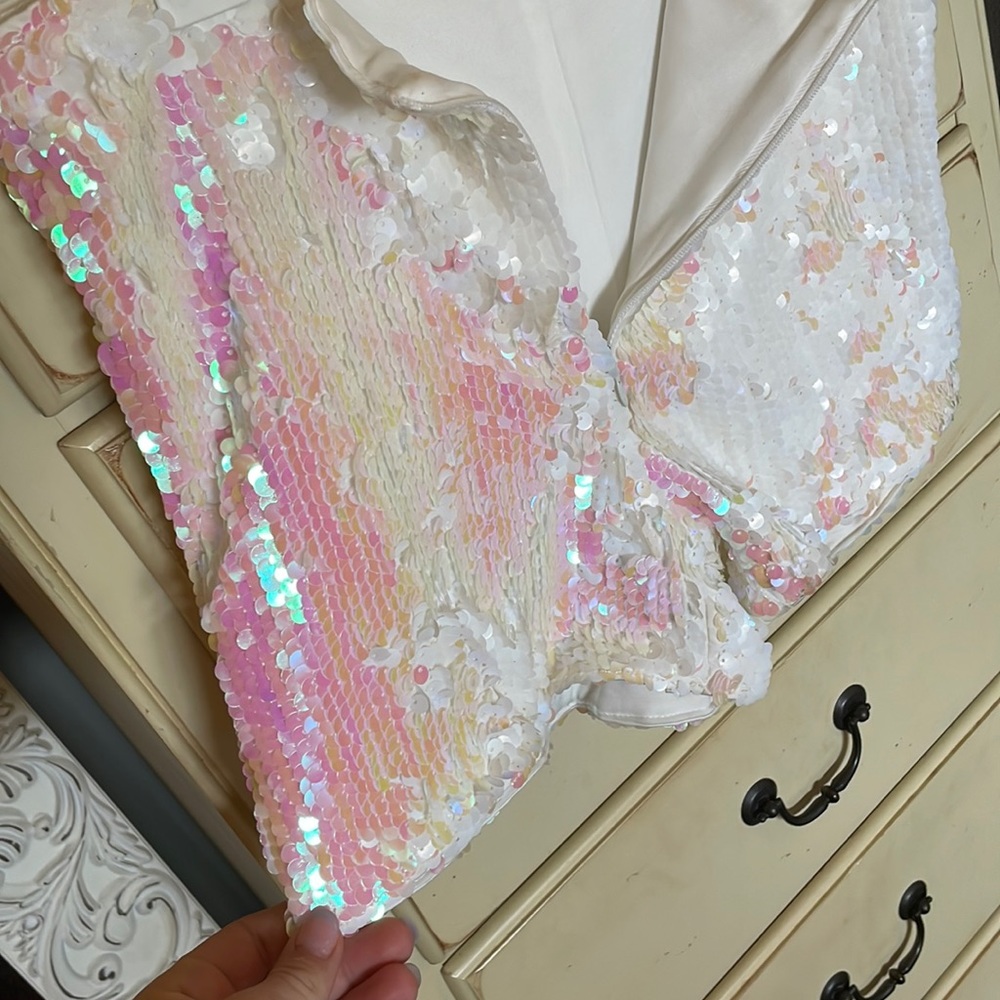White Iridescent Sequin Hot Shorts